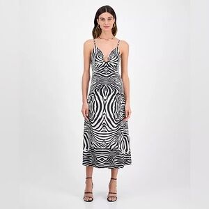 14th Place Juniors' Zebra-Print Ruched V-Neck Midi Dress